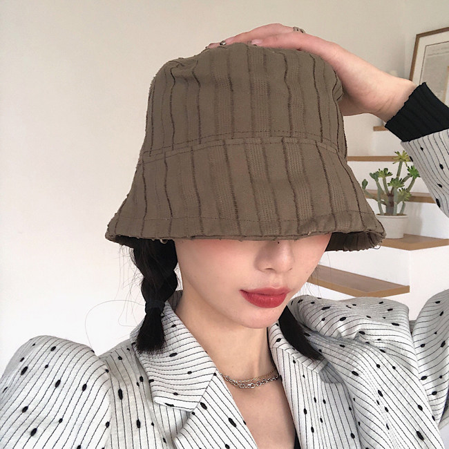 炒鸡显脸小ins风百搭水桶渔夫帽子女春夏天韩版遮阳竖条纹棉盆帽