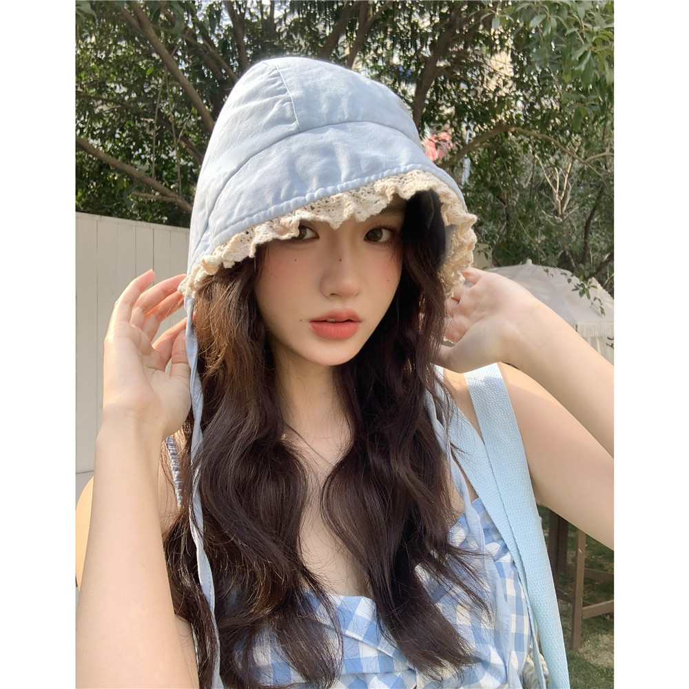 宫廷风~美！小众蕾丝花边萝莉渔夫帽女春夏防晒遮阳绑带盆帽子潮