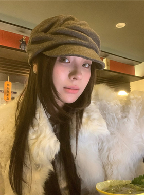 日单款｜山本风立体褶皱羊毛报童帽女冬显脸小平顶柔软马术画家帽