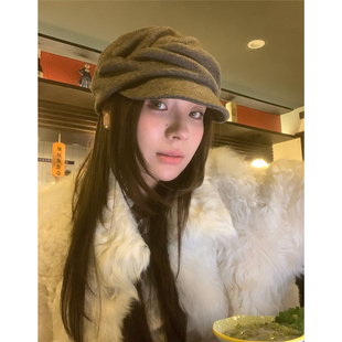 日单款｜山本风立体褶皱羊毛报童帽女冬显脸小平顶柔软马术画家帽