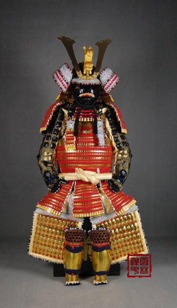 日本盔甲 等身甲 轻量甲 金漆涂赤糸威全密伊予扎具足KJ-QW17