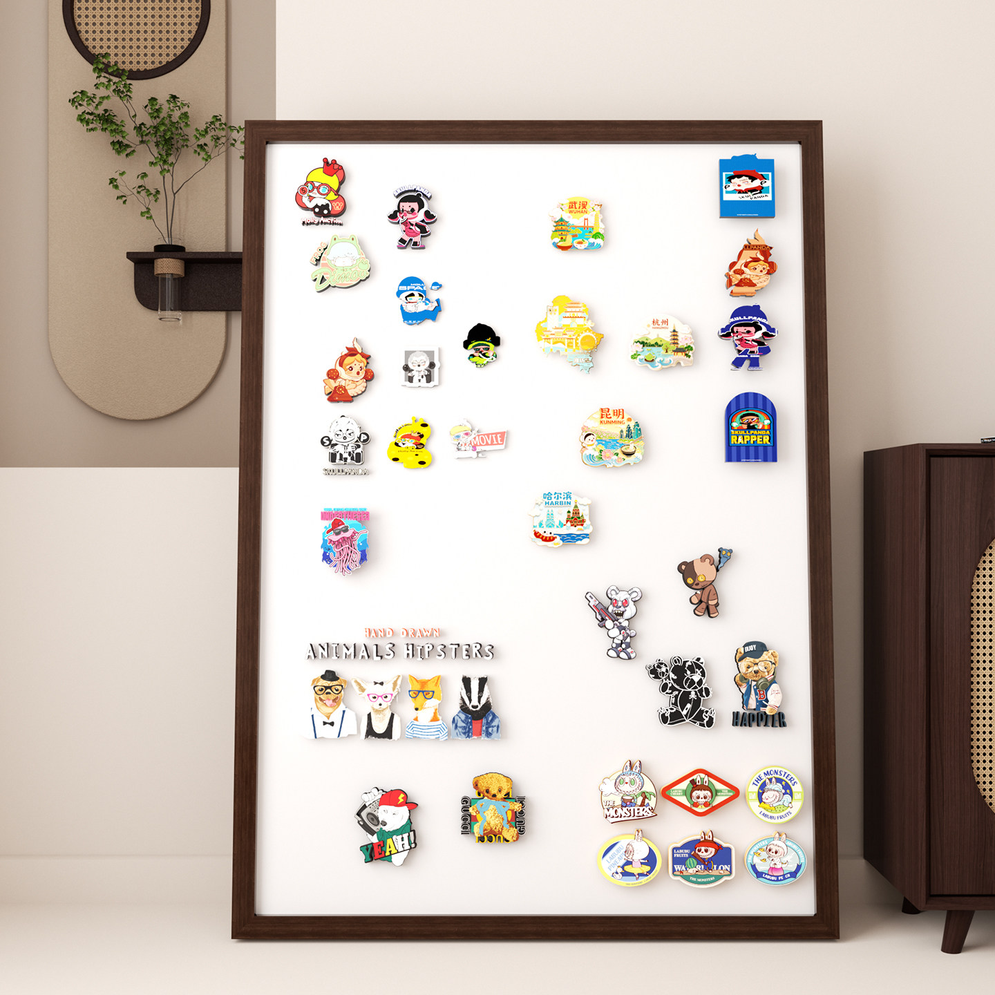 冰箱贴展示板木框白板磁吸黑板