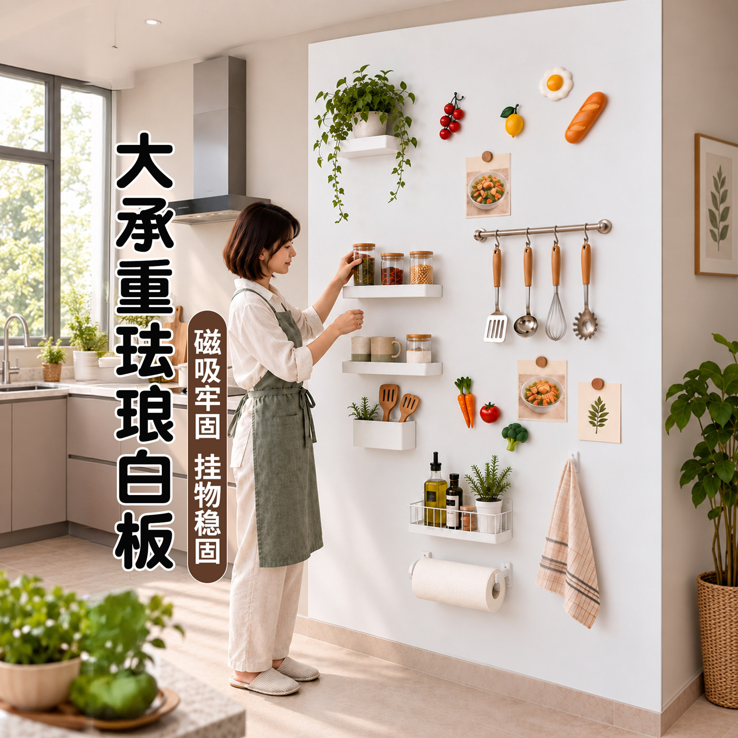 珐琅板墙面磁吸白板墙贴磁吸板冰箱贴展示板厨房专用强磁珐琅板照片墙家用墙面黑板哑光磁吸白板琅珐板可定制