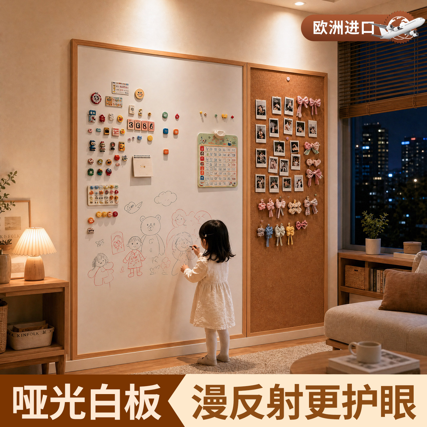 哑光珐琅白板软木框挂墙易擦写
