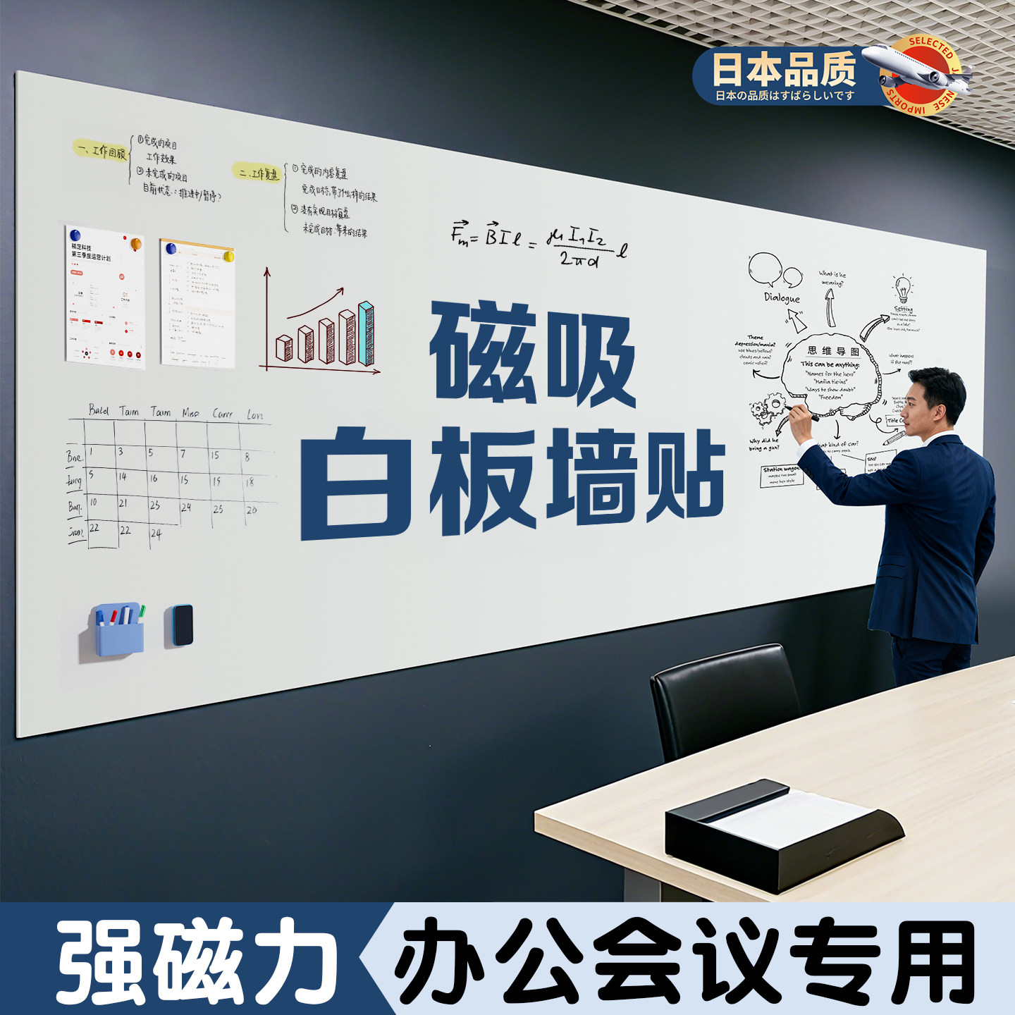 磁吸珐琅白板墙贴墙面冰箱贴展示板厨房家用磁性磁铁哑磁力金属板免打孔照片背景板可擦写字小黑板磁吸板定制