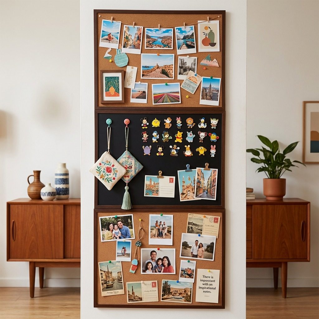 黑板软木板组合磁吸照片墙客厅创意diy背景板磁吸冰箱贴收纳卧室玄关展示板高级感装饰相片展示墙实木小尺寸