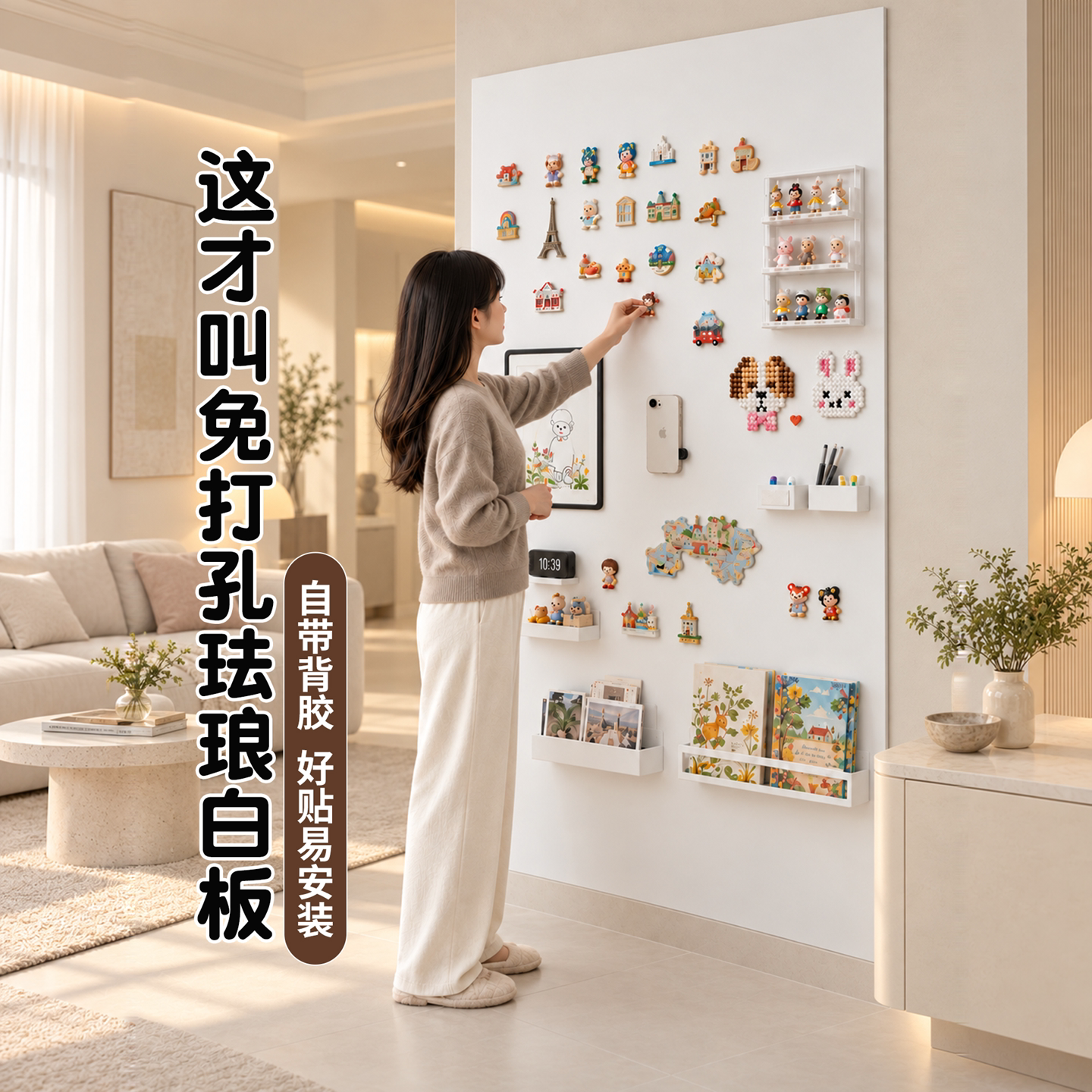 珐琅板墙面磁吸白板墙贴磁吸板冰箱贴展示板厨房专用强磁珐琅板照片墙家用墙面黑板哑光磁吸白板琅珐板可定制