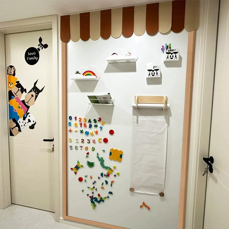 磁吸白板照片墙冰箱贴展示板珐琅板墙面小黑板墙贴软木板组合墙板挂墙式儿童家用教学墙可涂鸦大白板装饰木框