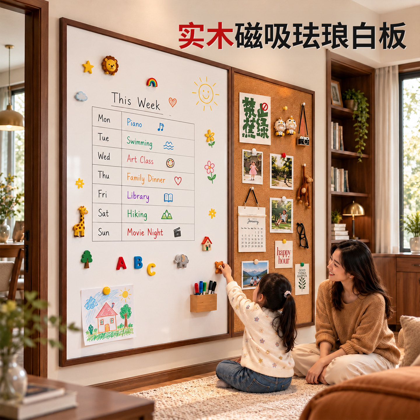 长远磁吸珐琅白板实木边框