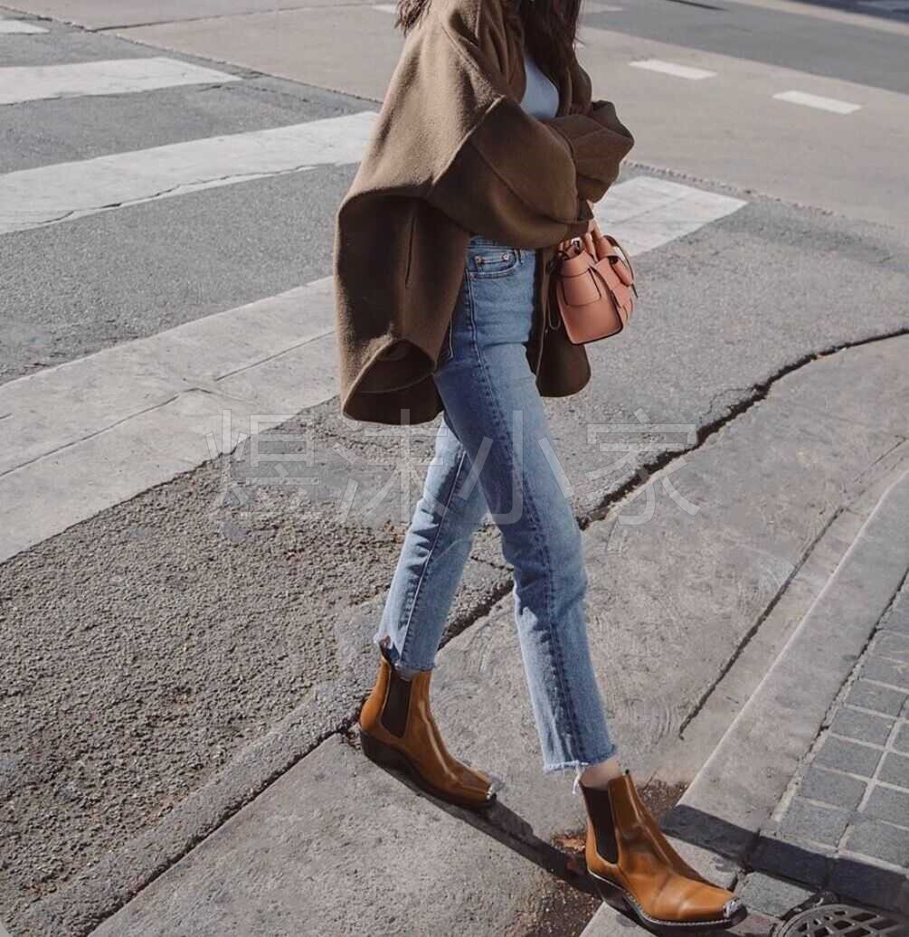 IRo原 前后拼色 洗水Momjeans高腰 9分小直筒 弹力牛仔裤 女
