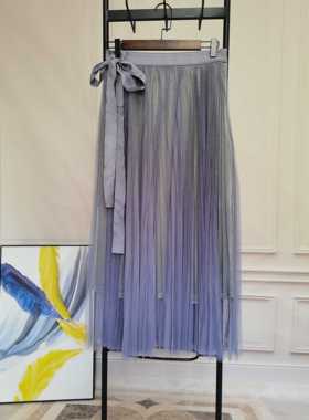 春夏新高腰显瘦纱裙 INTERDEE银葱金银丝内衬 百褶半身裙