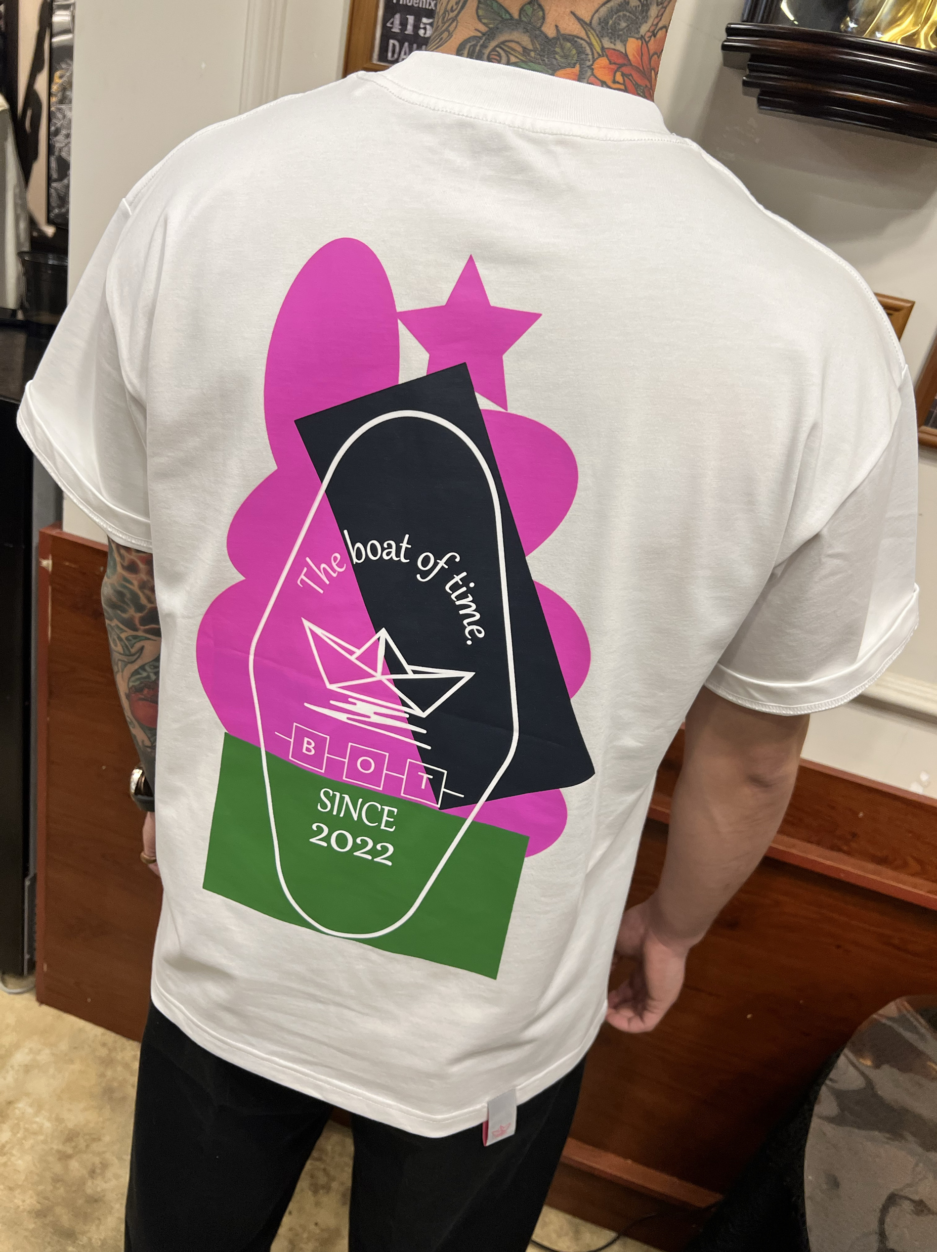 BOAT日系印花短袖T恤男短袖宽松棉短袖summer colore printed tee