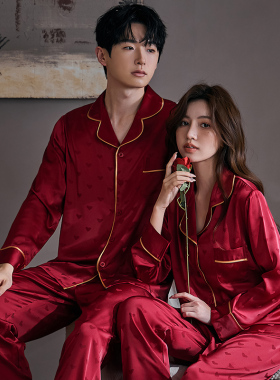 红色结婚睡衣新婚情侣套装冰丝男女新郎新娘春秋2025新款婚用婚礼