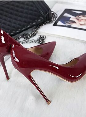 12cm超高跟鞋女细跟漆皮裸色性感7cm特大码反串42 43 44 45 46