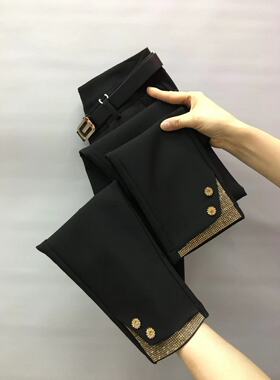 2023春秋新款韩版黑色弹力直筒小西裤女九分裤高腰显瘦百搭烟管裤