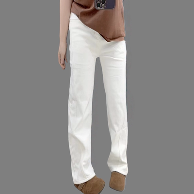 加绒2026年白色高腰弯刀裤
