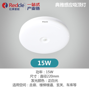 红典典雅15W 20W感应LED吸顶灯全白圆单色220大卧室灯