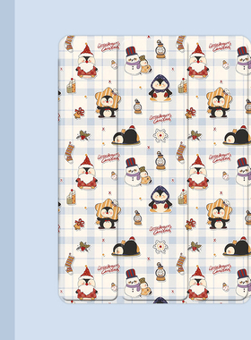 卡通圣诞企鹅2021/20/19新款ipad适用air4/3/2气囊保护套10.2/9.7寸平板2018笔槽pro11三折mini4/5苹果123壳6