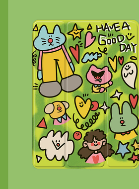 涂鸦小猫小猪2021/20/19新款ipad适用air4/3/2气囊保护套10.2/9.7寸平板2018笔槽pro11三折mini4/5苹果123壳6