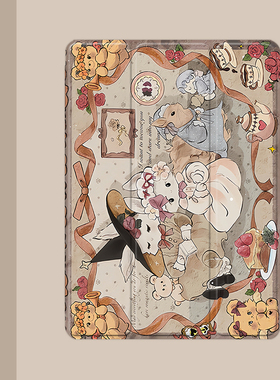 复古风小熊兔2021/20/19新款ipad适用air4/3/2气囊保护套10.2/9.7寸平板2018笔槽pro11三折mini4/5苹果123壳6