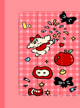 格子苹果小狗2021/20/19新款ipad适用air4/3/2气囊保护套10.2/9.7寸平板2018笔槽pro11三折mini4/5苹果123壳6