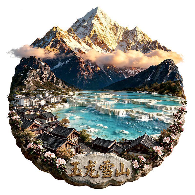 【玉龙雪山】金属浮雕地标景区文创合金磁吸装饰旅游纪念冰箱贴