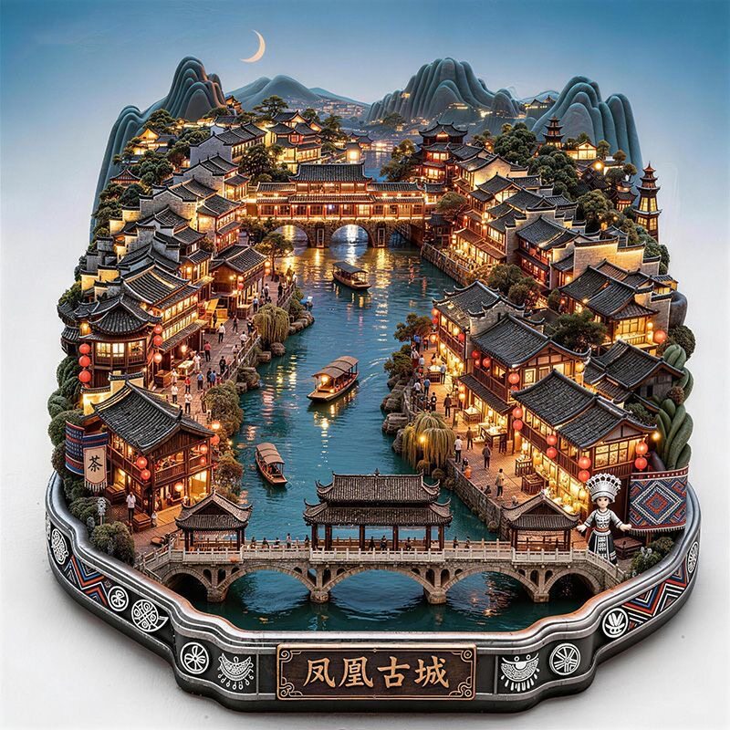 【凤凰古城】金属浮雕地标景区文创合金磁吸装饰旅游纪念冰箱贴