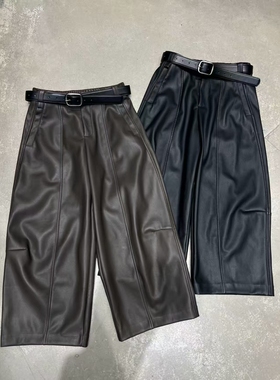 LIAN里安2025秋冬新款直筒皮裤女韩版松紧腰宽松显瘦百搭阔腿裤潮