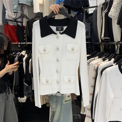 撞色翻领百搭针织衫短外套