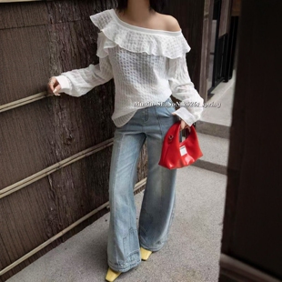 2026春夏新款韩版小众设计性感露肩一字领荷叶边百搭洋气衬衫上衣