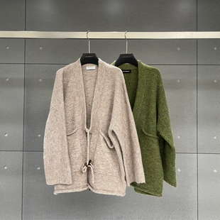 慵懒风毛衣外套女2025秋冬新款深V领宽松休闲百搭针织开衫上衣