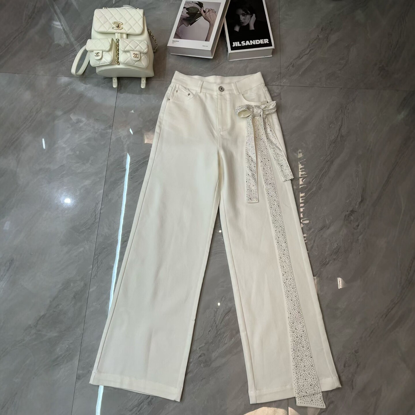 设计感个性蝴蝶结阔腿裤女秋