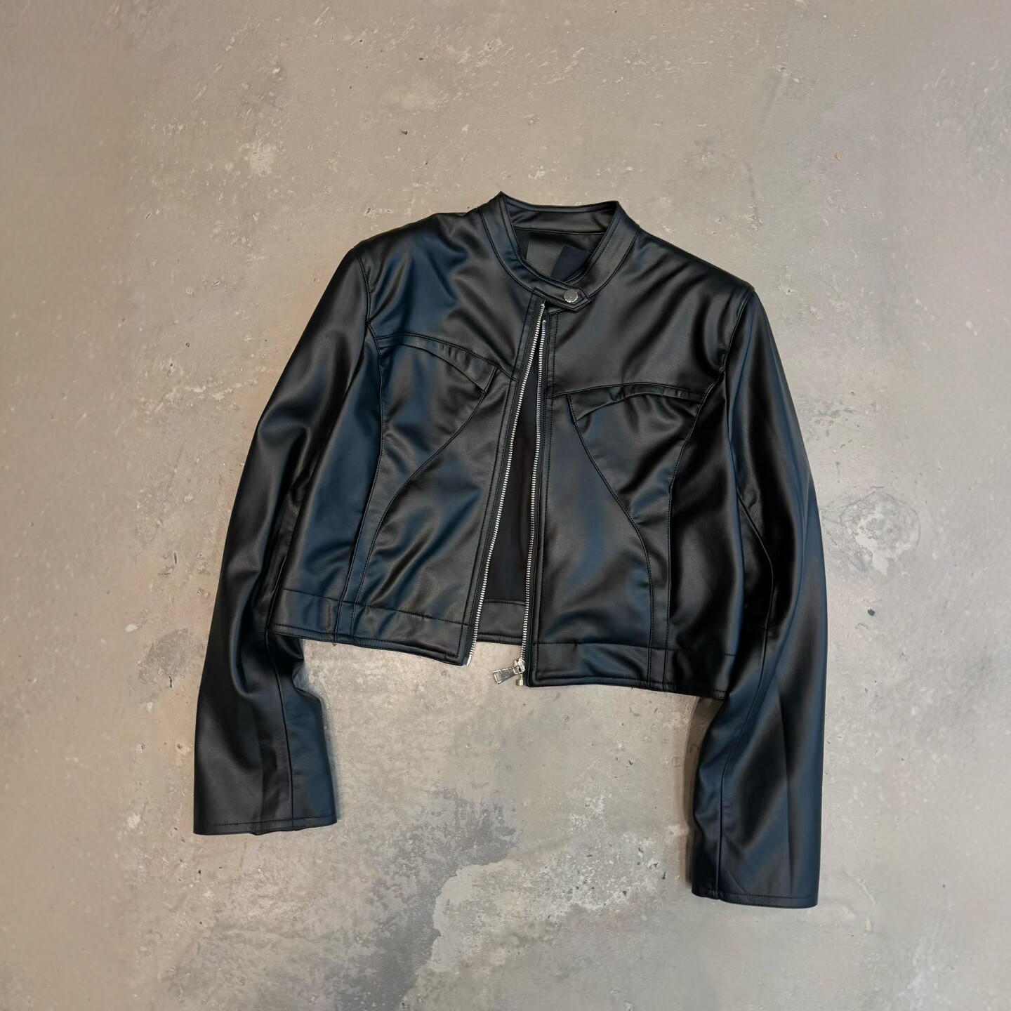 复古风气质立领机车服皮衣外套