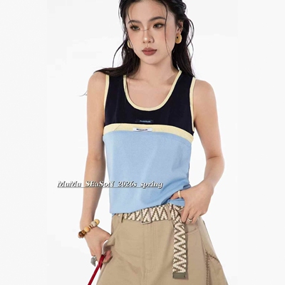 撞色拼接弹力修身针织背心