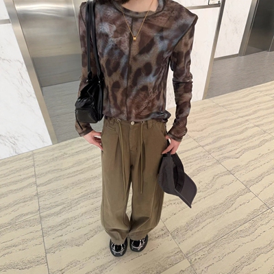 弹力网纱打底衫透视T恤上衣