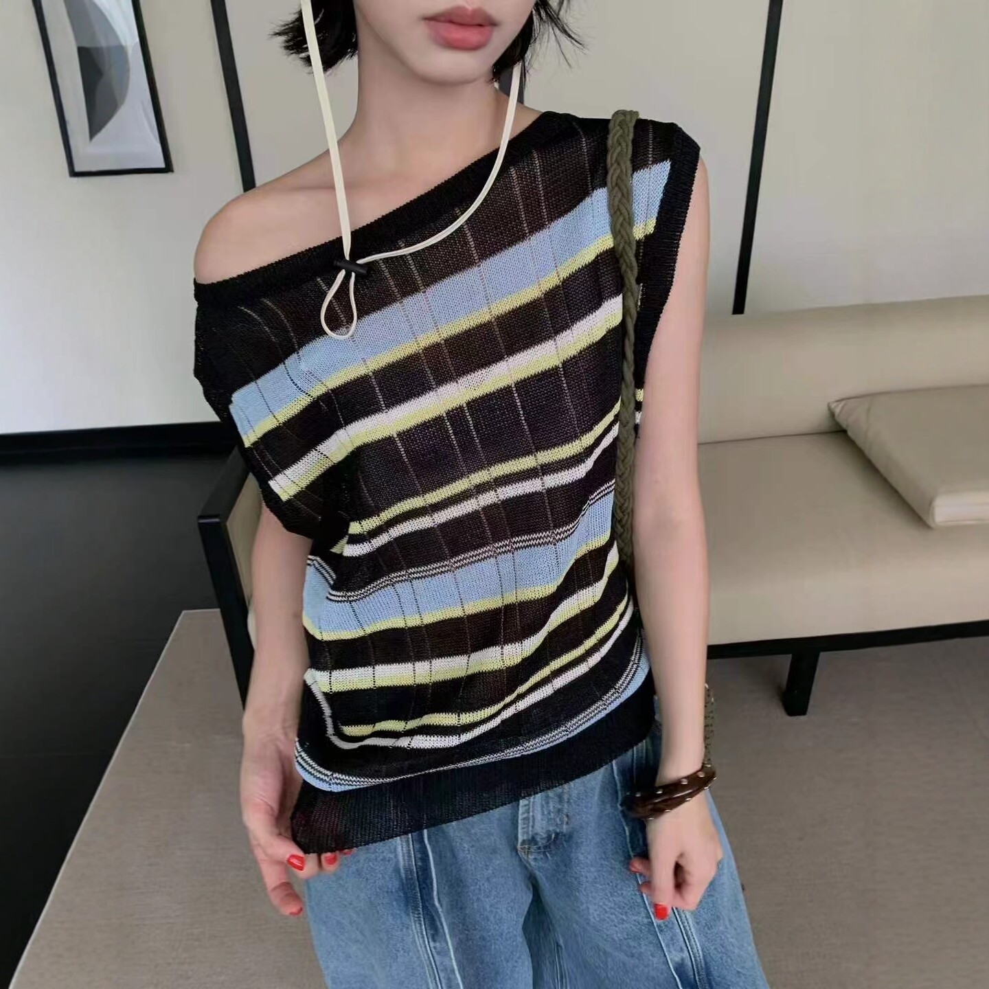 宽松休闲复古条纹针织衫
