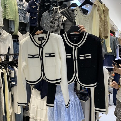 撞色拼接小香风针织短外套