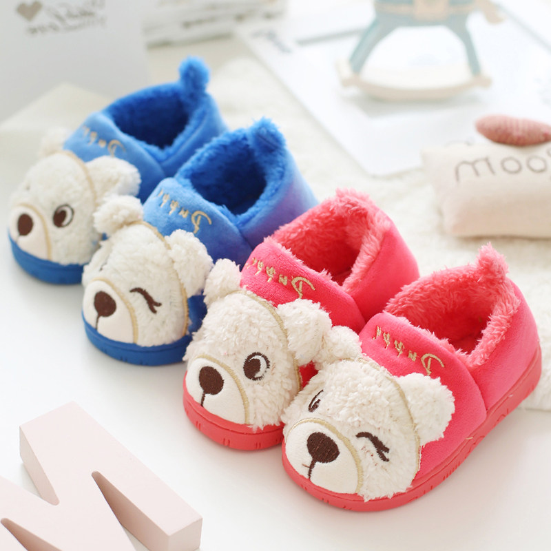 Pantoufles enfants en suède pour hiver - semelle plastique - Ref 1007035 Image 3