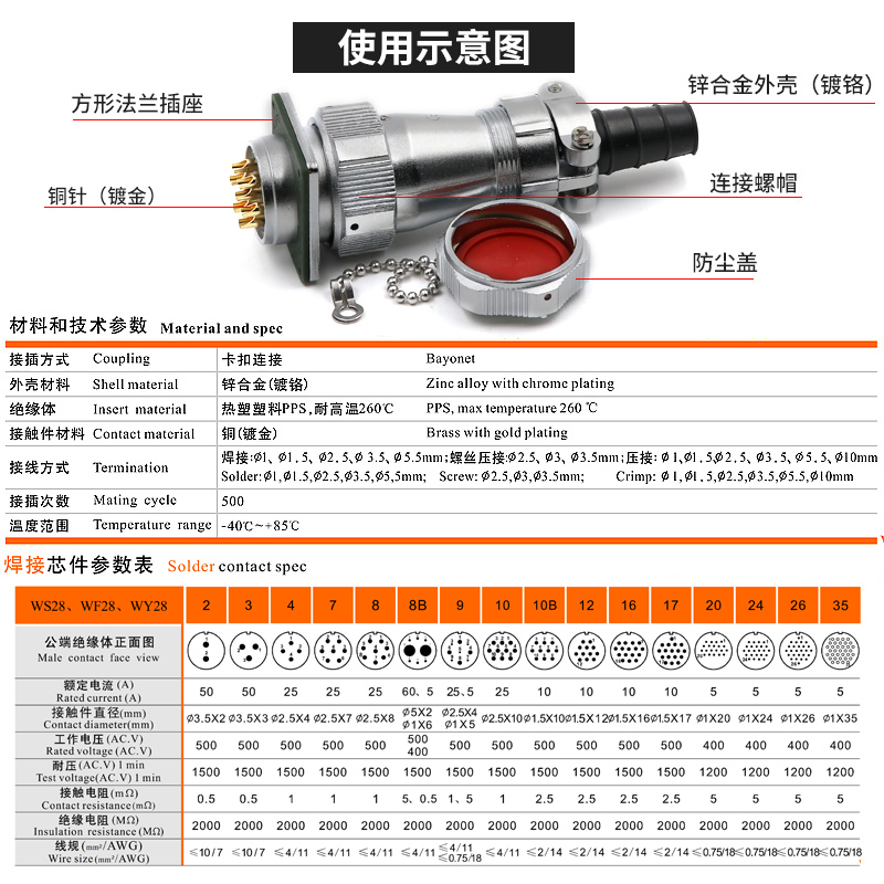 防水航空插头插座WY28-2-3-4-7-10-12-16-17-20-24-26芯TI/KZ