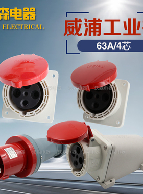 威浦三相工业插头插座TYP643公母连接器63A4芯明暗装移动插座IP44
