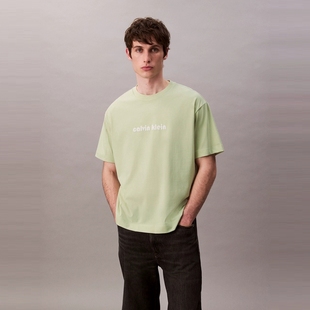 休闲字母平纹宽松纯色短袖 Calvin 男士 凯文克莱 T恤4RC292G Klein