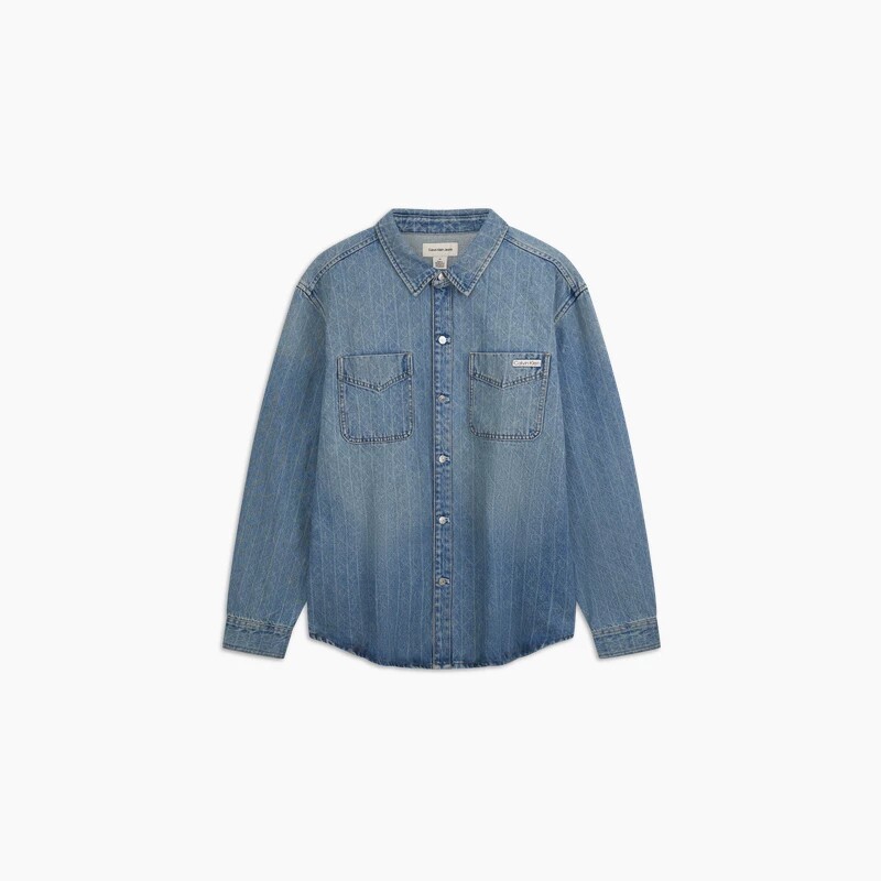 CK Jeans/凯文克莱 男士美式老花满印纯棉翻领牛仔衬衫4RH916G