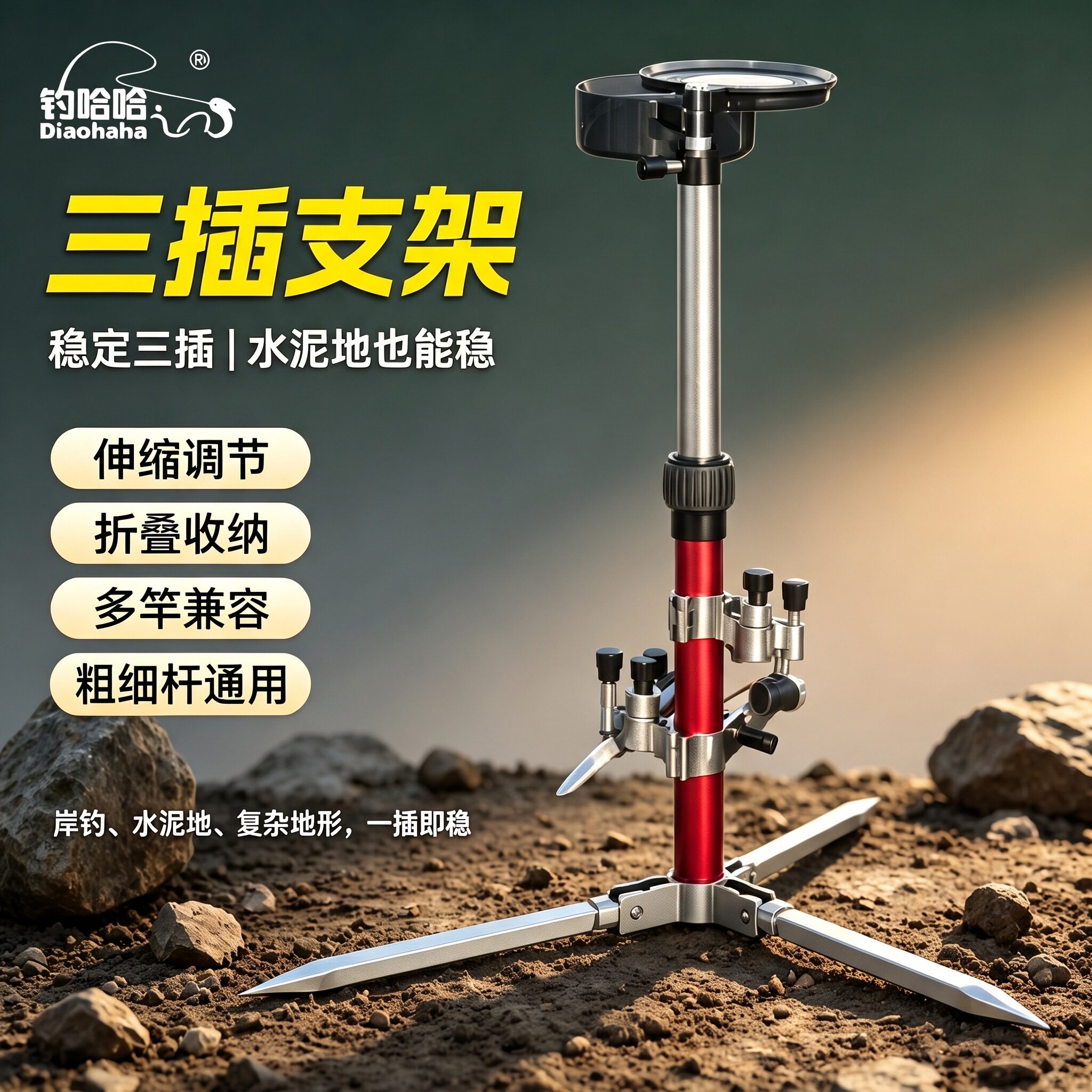 全地形钓鱼折叠地插鱼竿支架炮台架杆三合一三插铝合金便携多功能图片