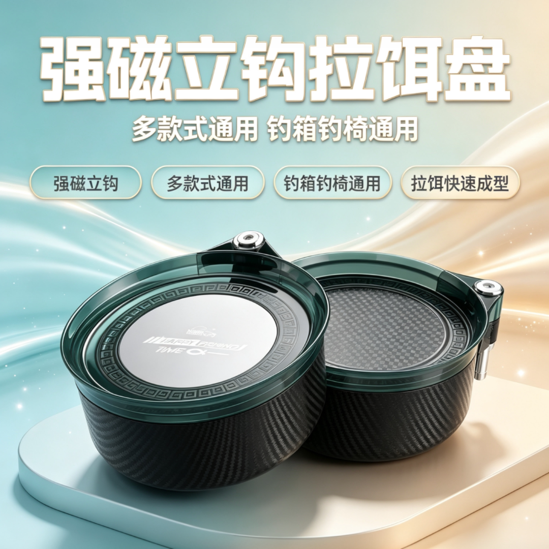 钓哈哈新款拉饵盘全磁通用大容量黑坑饵料盆强磁钓鱼开饵盆散炮盆