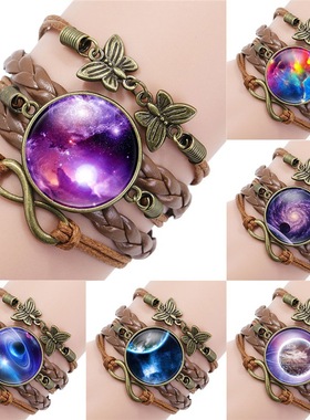 欧美风格饰品 迷幻宇宙银河星球时光宝石 复古多层DIY编织手链