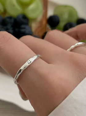 s925纯银韩国东大门ins风简约亮银饰品涂鸦笑脸戒指叠戴百搭指环