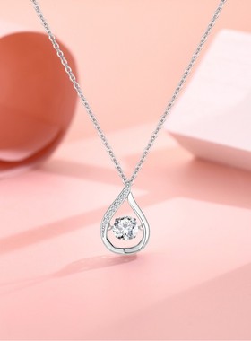 s925纯银吊坠莫桑石项链1克拉 韩国风灵动水滴莫桑钻项链厂家直销