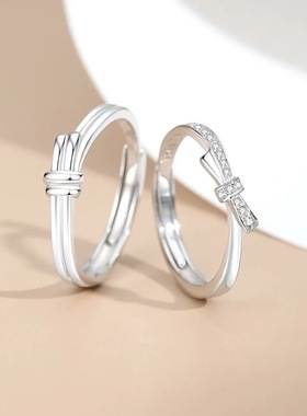 纯银情侣戒指男女开口对戒纯银指环婚戒表白生日礼物情人节送女友