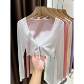 防晒空调外搭披肩冰丝薄纱绑带木耳边罩衫 薄款 女夏季 透视网纱开衫