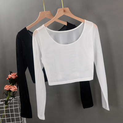 低领蕾丝内搭薄款网纱紧身打底衫